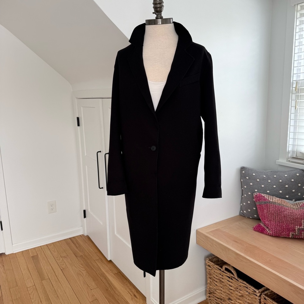 Sandro Paris Long Black Coat Single Breasted 1-Button Size 8 Medium / Large - Picture 13 of 14
